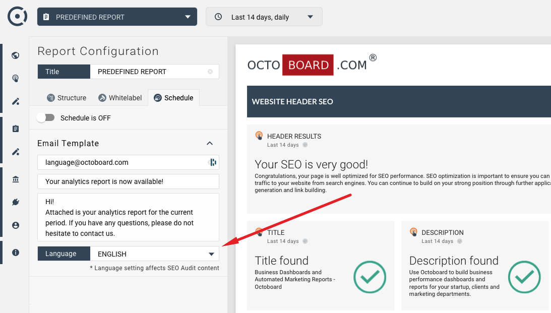 Report language switch in octoboard