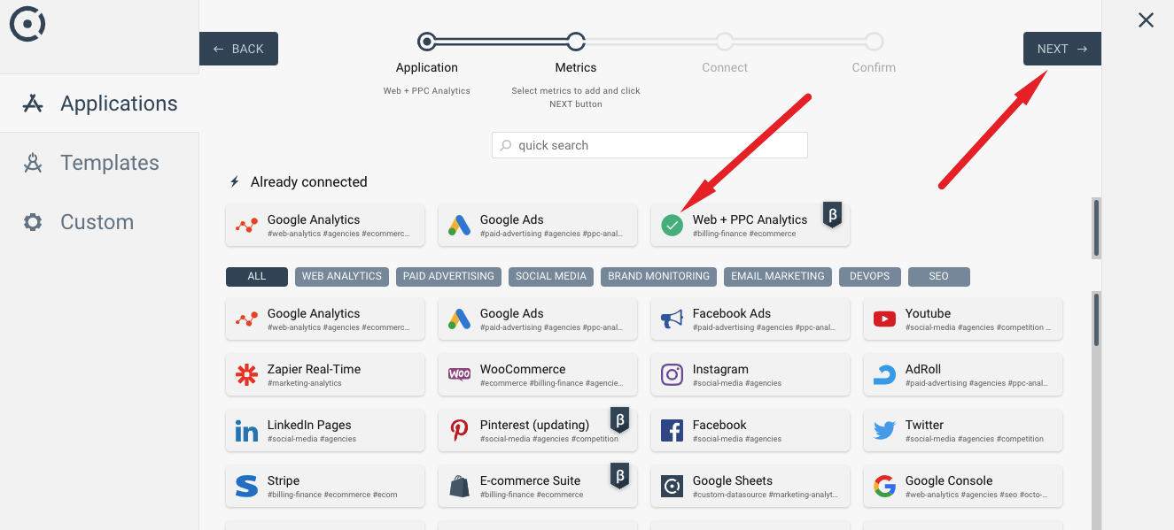 Selecting ppc analytics in data connection wizard