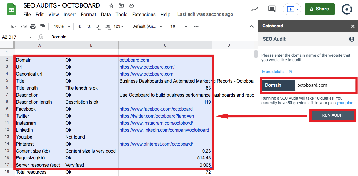 Seo audit details results