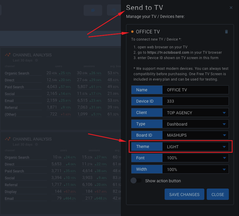 Set office tv colour theme for dashboards