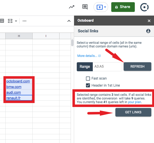 Social links interface in octoboard