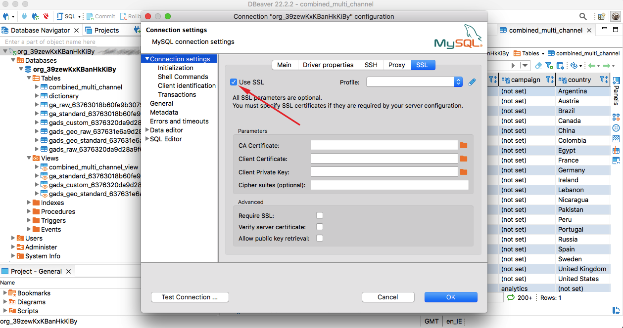 Ssl configuration for mysql connection