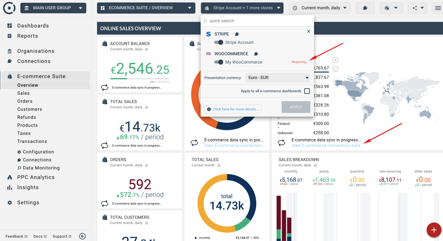 Synchronising ecommerce data in octoboard