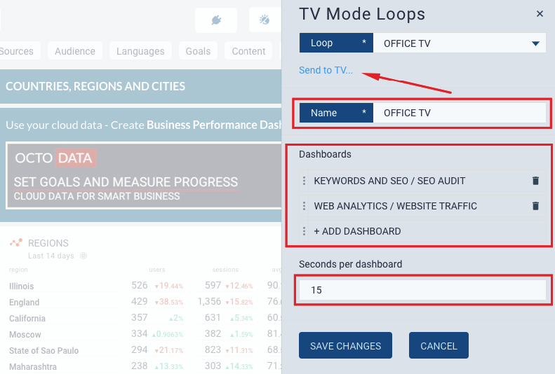 Tv loops configuration panel