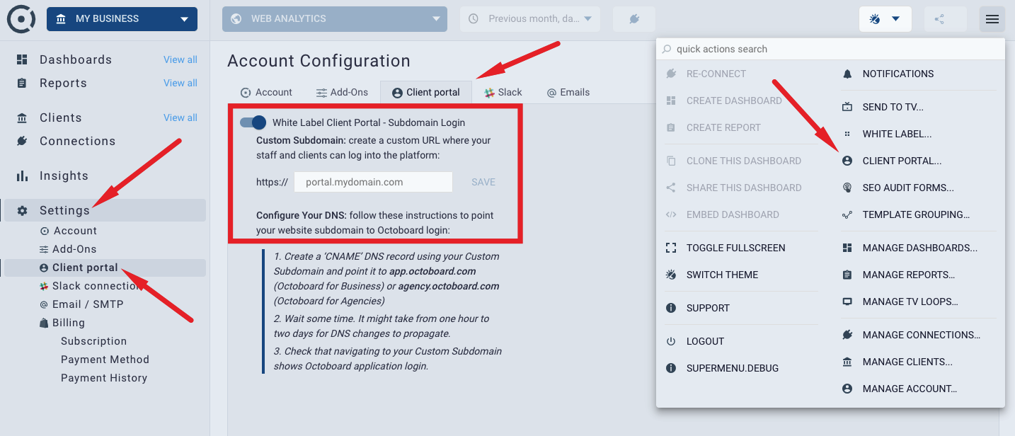 White label client dashboard portal