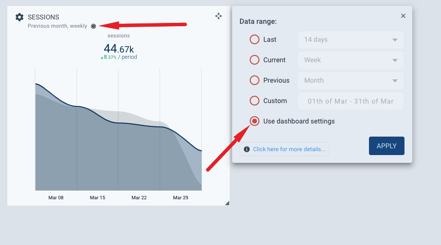 Widget comparison setting menu