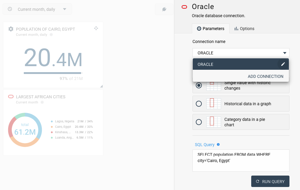 Widget parameters panel