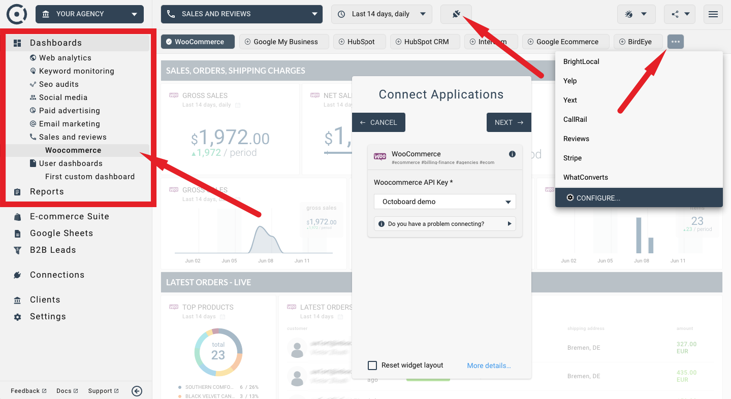 Woocommerce dashboard connection