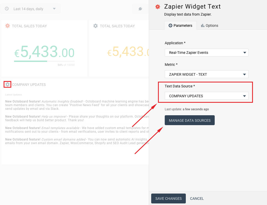 Zapier configure text widget