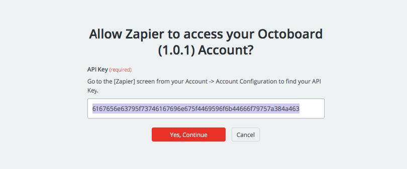 Zapier enter octoboard client key