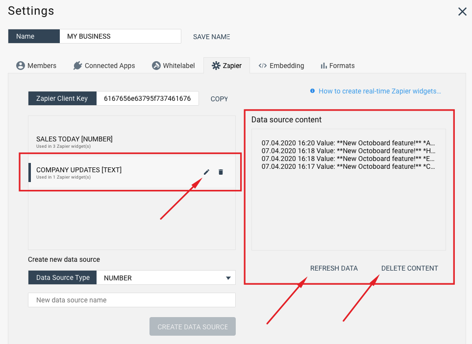 Zendesk text data source content in octoboard